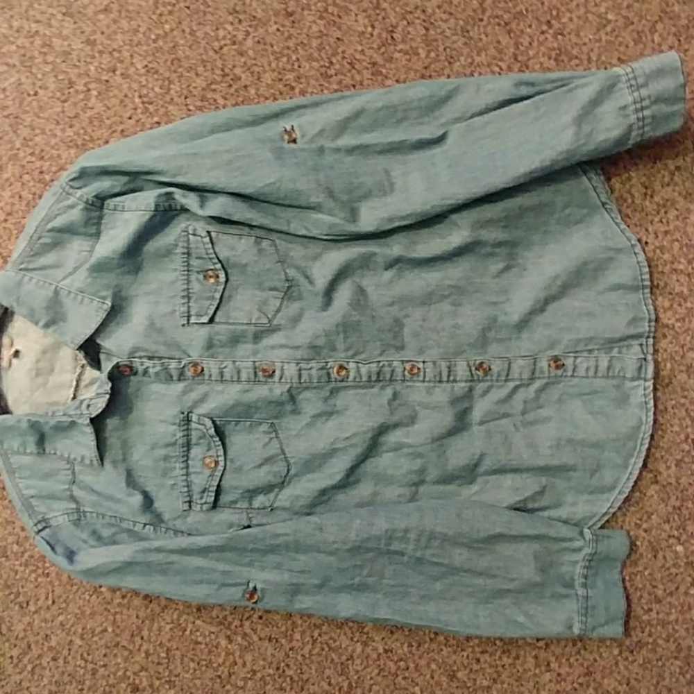 Charlotte Russe Light Blue Jean Flannel/Button-Up